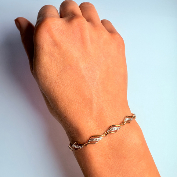 Gold Vermeil Two Tone Illusion Setting Tennis DL Bracelet Sterling Silver 925 - Picture 6 of 9